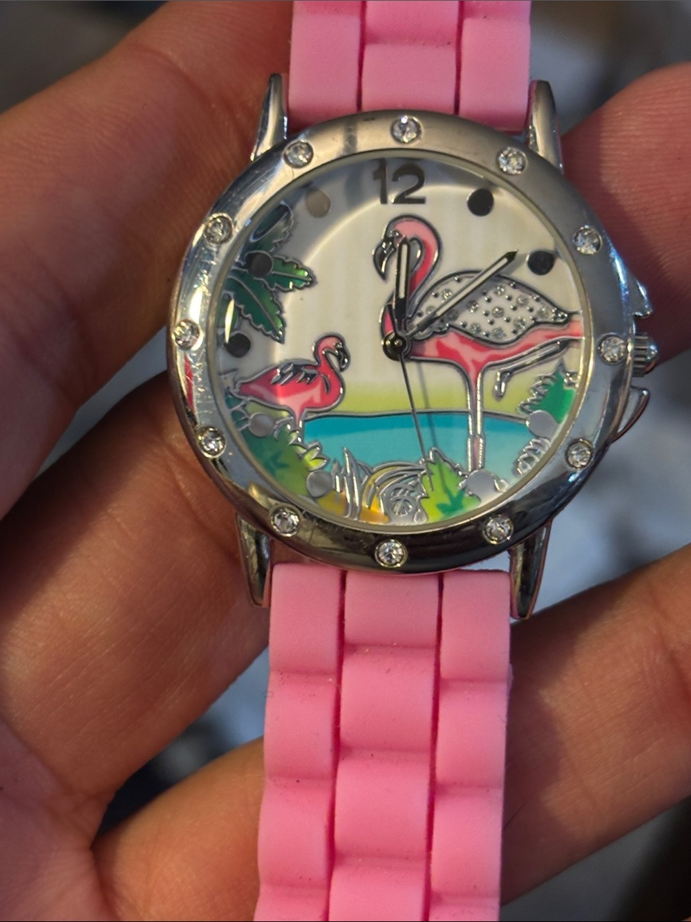 Pink Flamingo Dial Silicone Strap Watch for Women